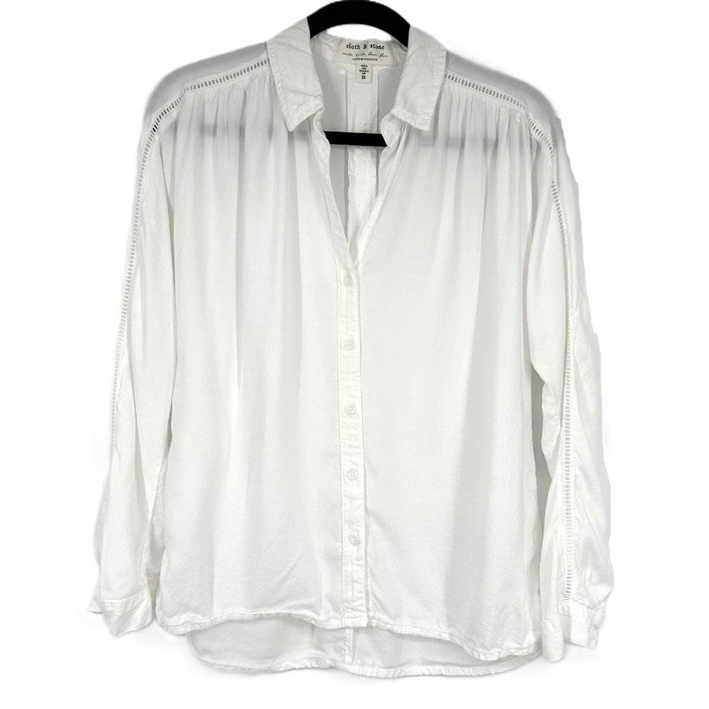 Anthropologie Cloth & Stone Landry Tencel Button Down Blouse White‎ XS - Picture 3 of 10